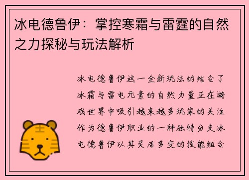 冰电德鲁伊：掌控寒霜与雷霆的自然之力探秘与玩法解析